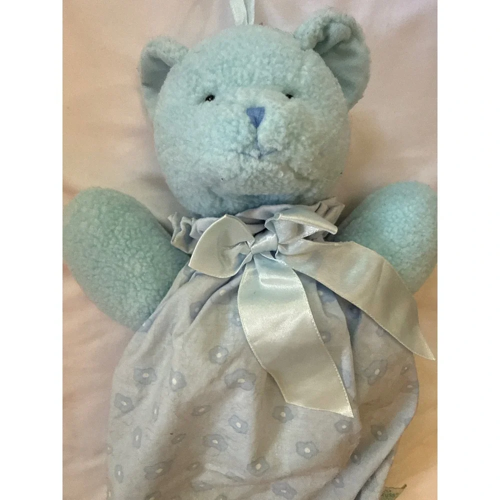Russ Berrie Blue Teddy Bear Pajama Bag Floral Plush Vintage Nursery Decor 16in